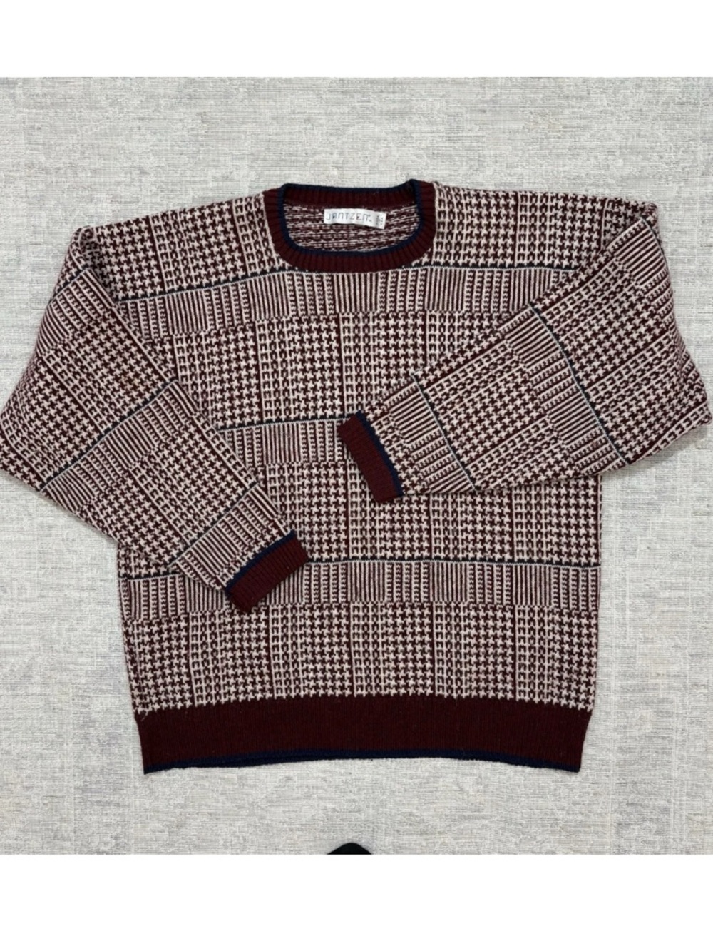 Vintage 90s Jantzen Wool geometric patterned crewneck sweater XL made in USA